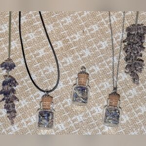 Handmade Glass Vial Necklace Pendant with Dried Lavender